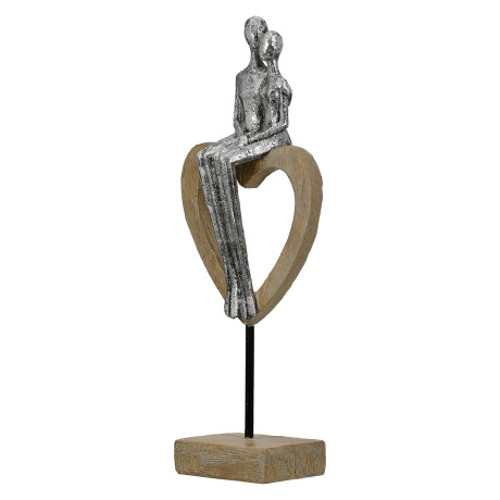 Γλυπτό Καρδιά 'Aroha' Ζευγάρι Μοτίβο Πολυρεζίνη Καφέ/Ασημί 7x11.5x32cm