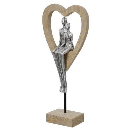 Γλυπτό Καρδιά 'Aroha' Ζευγάρι Μοτίβο Πολυρεζίνη Καφέ/Ασημί 7x14.5x34cm