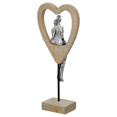 Γλυπτό Καρδιά 'Aroha' Ζευγάρι Μοτίβο Πολυρεζίνη Καφέ/Ασημί 7x14.5x34cm