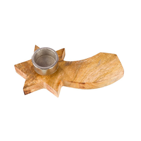 Κηροπήγιο Στρογγυλό Αστέρια ArteLibre Εκρού Ξύλο 37x6cm