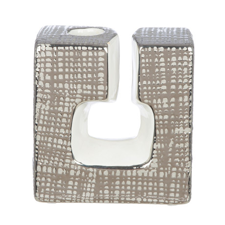 Κηροπήγιο 'Boston' Κεραμικό Ασημί/Λευκό 6x11.5x12.5cm