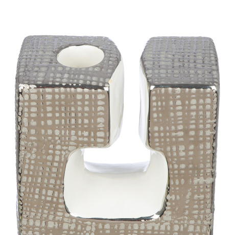 Κηροπήγιο 'Boston' Κεραμικό Ασημί/Λευκό 6x11.5x12.5cm