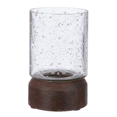 Κηροπήγιο Ρεσώ 'Anuk' Γυαλί/Ξύλο Μάνγκο Καφέ/Διάφανο 8x8cm