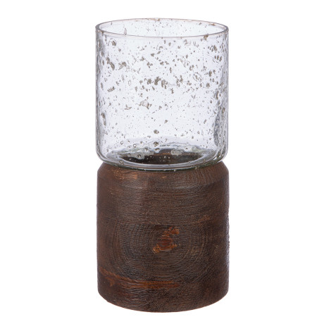 Κηροπήγιο Ρεσώ 'Anuk' Γυαλί/Ξύλο Μάνγκο Καφέ/Διάφανο 20.5x10cm