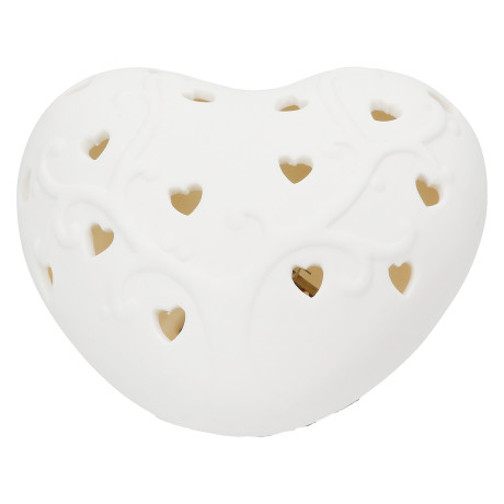 Διακοσμητικό Αντικείμενο (Led) Καρδιά Πορσελάνη Λευκό 10X9X5Cm 10X9X5Cm