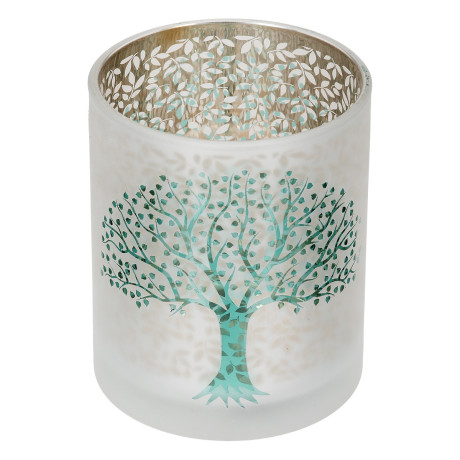 Φανάρι Κυλινδρικό Δέντρο Μοτίφ Γυάλινα Πράσινο Λευκό D10X13Cm D10X13Cm