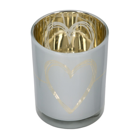 Φανάρι κυλινδρικό μοτίβο καρδιάς Γυάλινα σκεύη Γκρι Λευκό 2 Ποικιλία D10X13Cm D10X13Cm