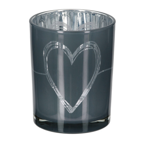 Φανάρι κυλινδρικό μοτίβο καρδιάς Γυάλινα σκεύη Γκρι Λευκό 2 Ποικιλία D10X13Cm D10X13Cm