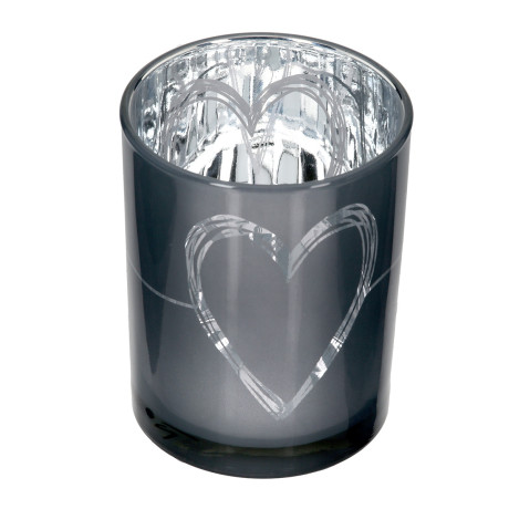 Φανάρι κυλινδρικό μοτίβο καρδιάς Γυάλινα σκεύη Γκρι Λευκό 2 Ποικιλία D10X13Cm D10X13Cm