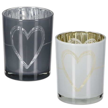 Φανάρι κυλινδρικό μοτίβο καρδιάς Γυάλινα σκεύη Γκρι Λευκό 2 Ποικιλία D10X13Cm D10X13Cm