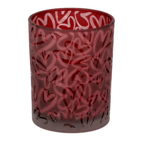 Φανάρι κυλινδρικό μοτίβο καρδιάς γυάλινα σκεύη κόκκινο D10X13Cm D10X13Cm
