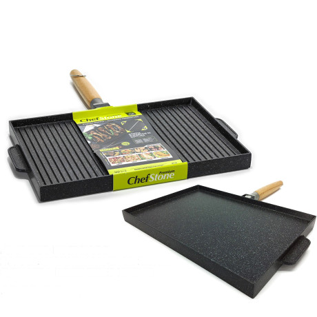 Γκριλιέρα Chef Stone Αντικολλητική/Αλουμίνιο/Ξύλινη λαβή 35x25x2.8cm