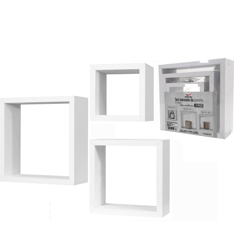 Σετ Ράφια Κυβικά Λευκά Ξύλο 25x25x9cm/20x20x9cm/15x15x9cm 3Τμχ