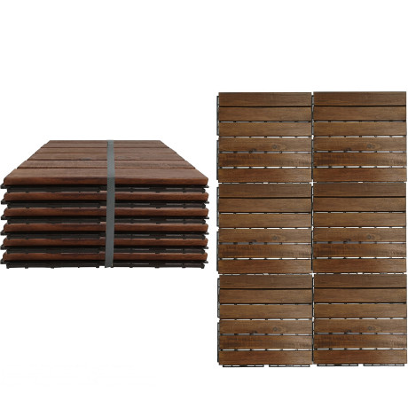 Σετ 6 Πλακίδια Καφέ Ακακία/Πλαστικό 30x30x1.9cm