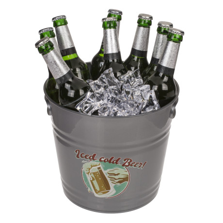 Δοχείο Πάγου ‘Iced Cold Beer!’ Με Χερούλια Γκρι Μέταλλο 6lt