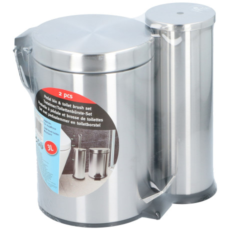 Κάδος Πεντάλ 3L και Βούρτσα Τουαλέτας Ανοξείδωτο Ατσάλι 2Τμχ