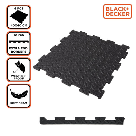 Πλακάκια Δαπέδου Μαύρα 40x40cm BLACK+DECKER 6Τμχ