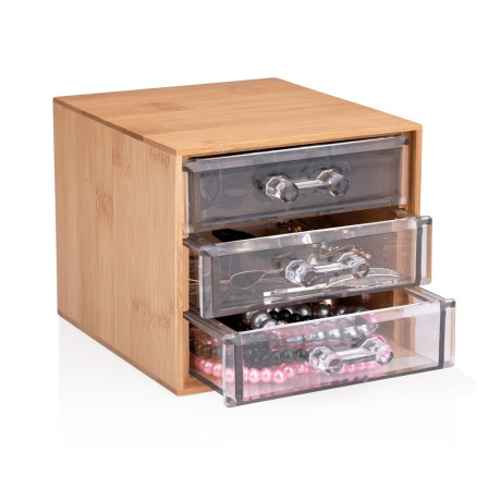 Κουτί Καλλυντικών με 3 Συρτάρια Μπαμπού 13.8x12.3x11cm