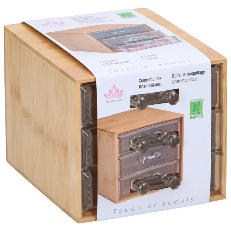 Κουτί Καλλυντικών με 3 Συρτάρια Μπαμπού 13.8x12.3x11cm