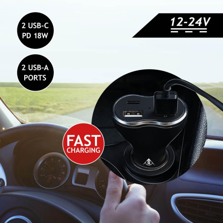 Φορτιστής Αυτοκινήτου 2xUSB A + 2xUSB C DUNLOP