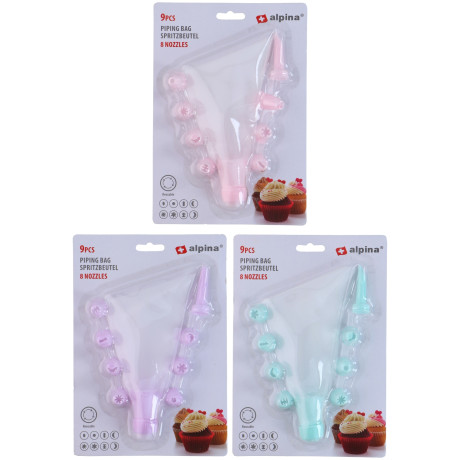 Σετ Σακούλα Ζαχαροπλαστικής 9Τμχ 3 Χρώματα ALPINA