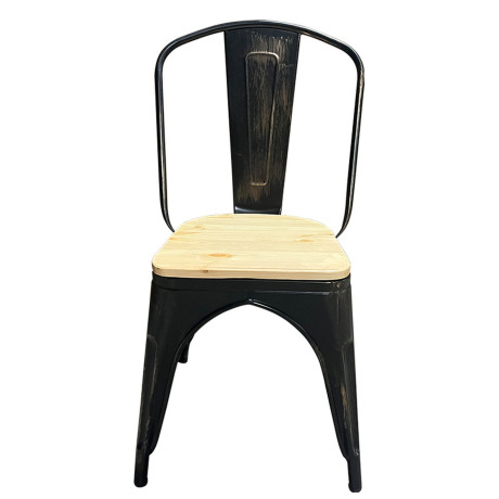 Καρέκλα ArteLibre Βιομηχανικού Τύπου Vintage TOLIKO II Μαύρο Αντικέ/Φυσικό Μέταλλο/Ξύλο 45x53x85cm