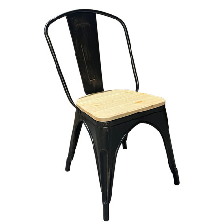 Καρέκλα ArteLibre Βιομηχανικού Τύπου Vintage TOLIKO II Μαύρο Αντικέ/Φυσικό Μέταλλο/Ξύλο 45x53x85cm