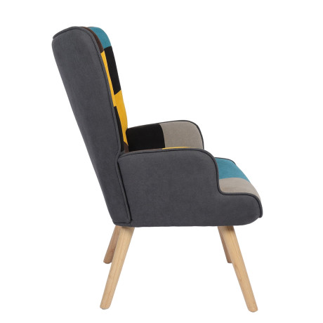 Πολυθρόνα ArteLibre BRIAR Κίτρινο/Μπλε Patchwork Ύφασμα/Ξύλο 73x69x96cm