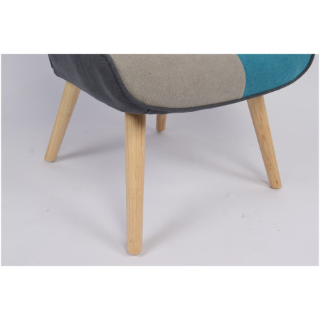 Πολυθρόνα ArteLibre BRIAR Κίτρινο/Μπλε Patchwork Ύφασμα/Ξύλο 73x69x96cm