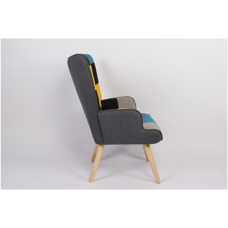 Πολυθρόνα ArteLibre BRIAR Κίτρινο/Μπλε Patchwork Ύφασμα/Ξύλο 73x69x96cm