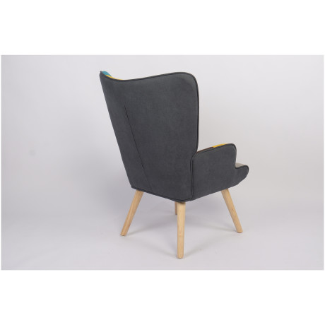 Πολυθρόνα ArteLibre BRIAR Κίτρινο/Μπλε Patchwork Ύφασμα/Ξύλο 73x69x96cm