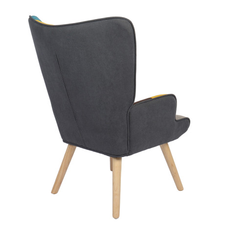 Πολυθρόνα ArteLibre BRIAR Κίτρινο/Μπλε Patchwork Ύφασμα/Ξύλο 73x69x96cm