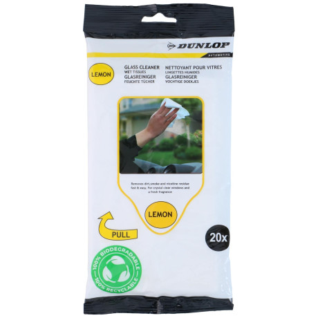 Υγρά Μαντηλάκια Καθαρισμού Τζαμιών 20Τμχ Άρωμα Λεμόνι DUNLOP