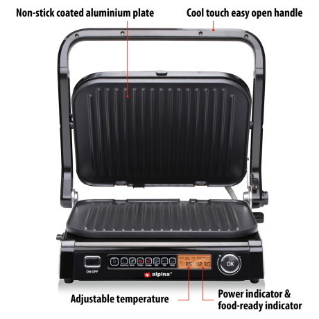 Γκριλ Επαφής 230V 2100W Ανοξείδωτο ALPINA