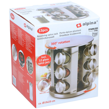 Βάση Μπαχαρικών Περιστρεφόμενη Ασημί Μεταλλική/Γυάλινη 19x23cm ALPINA