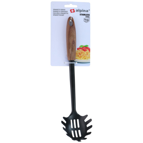 Κουτάλα Μακαρονιών Μαύρο Ανοξείδωτο Ατσάλι/Ξύλο 31cm ALPINA