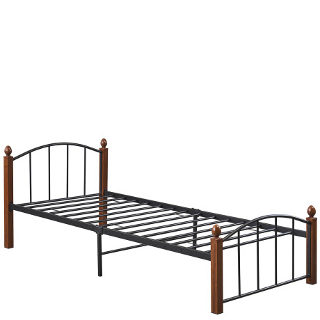 Κρεβάτι Μονό ArteLibre LARAMIE Μαύρο/Καρυδί Μέταλλο 210x98x76cm (Στρώμα 90x200cm)