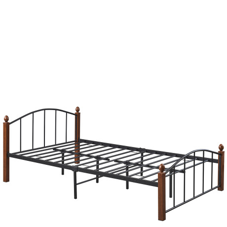 Κρεβάτι Ημίδιπλο ArteLibre LARAMIE Μαύρο/Καρυδί Μέταλλο 210x128x76cm (Στρώμα 120x200cm)