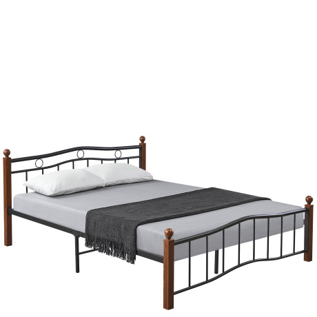 Κρεβάτι Ημίδιπλο ArteLibre ARROWHEAD Μαύρο/Καρυδί Μέταλλο 210x128x85cm (Στρώμα 120x200cm)