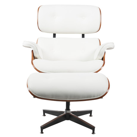 Πολυθρόνα Relax ArteLibre MIREN Με Υποπόδιο Λευκό/Καφέ Ξύλο/PU 82x92x78cm