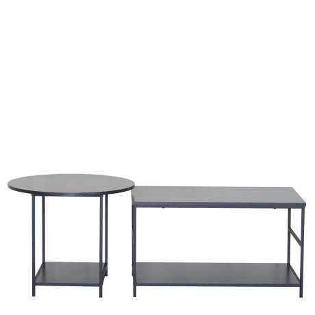 Τραπεζάκι Σαλονιού ArteLibre ROWDEN Μαύρο Μάρμαρο Μοριοσανίδα/Μέταλλο 60x60x50/80x47x45cm Σετ 2Τμχ