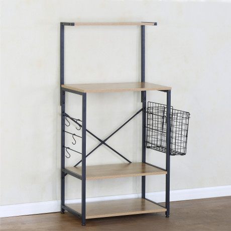 Ραφιέρα Κουζίνας ArteLibre GRANTHAM Δρυς/Μαύρο Μοριοσανίδα/Μέταλλο 60x40x123cm