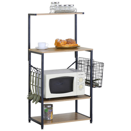 Ραφιέρα Κουζίνας ArteLibre GRANTHAM Δρυς/Μαύρο Μοριοσανίδα/Μέταλλο 60x40x123cm