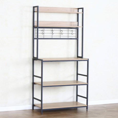 Ραφιέρα Κουζίνας ArteLibre INVERMERE Δρυς/Μαύρο Μοριοσανίδα/Μέταλλο 80x40x170cm