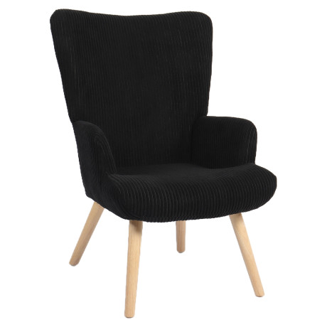 Πολυθρόνα ArteLibre LIRA Μαύρο Ύφασμα Κοτλέ/Ξύλο 94.5x64x70.5cm