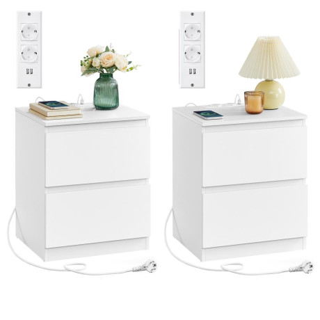 Vasagle Κομοδίνο με Ενσωματωμένη Πριζα και 2 Θύρες Usb, Λευκό, 2 Τεμάχια  (Let821w02 (Vaslet821w02)