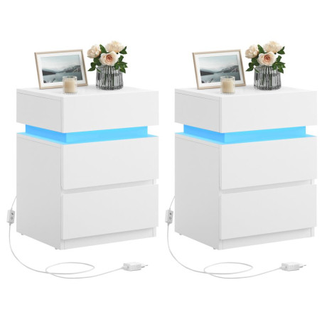 Vasagle Κομοδίνο με Ενσωματωμενο led Φωτισμό, Λευκό, 2 Τεμάχια  (Let0830w01) (Vaslet0830w01)