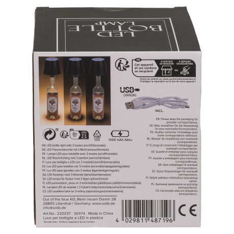 Επιτραπέζιο Φωτιστικό LED Φορητό Για Μπουκάλι Μαύρο Πλαστικό 11x10.5cm