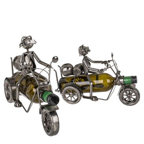 Θήκη Κρασιού Μοτοσυκλετιστής Ασημί Μέταλλο 30x21cm