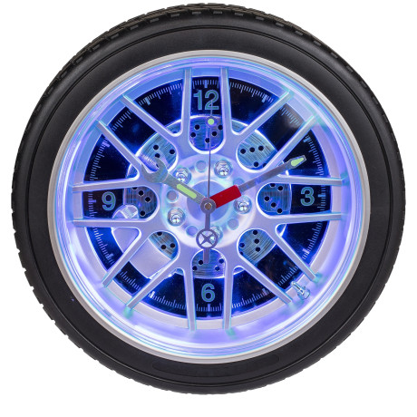 Ρολόι Τοίχου Ρόδα Αυτοκινήτου Με 16 LED Πλαστικό Φ35cm